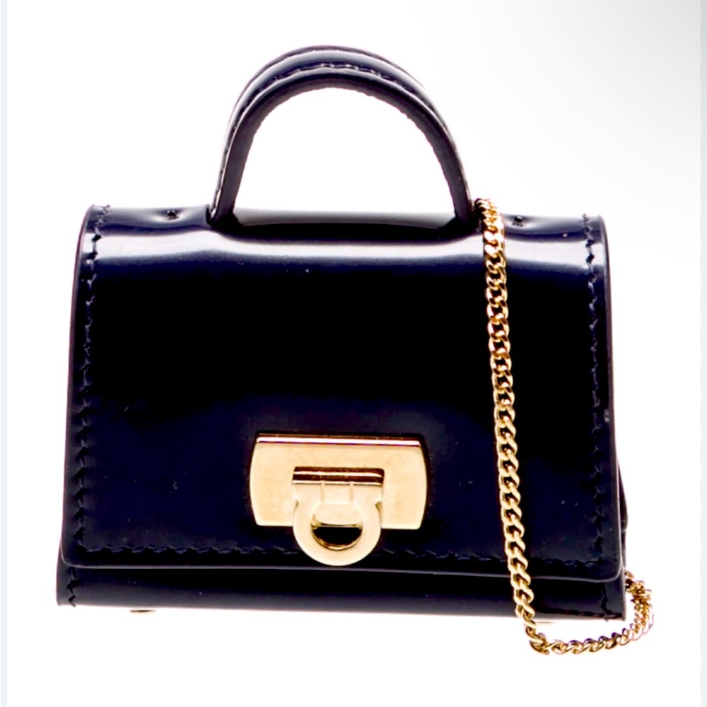 Salvatore Ferragamo NWT Black Mini Bag on Gold Chain - Necklace/Airpod Case